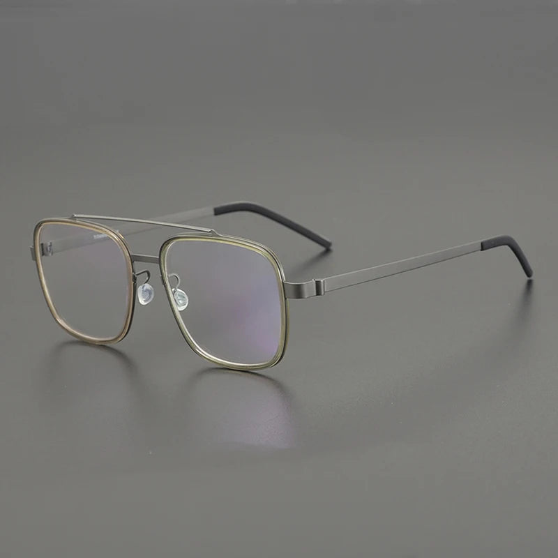 Black Mask Unisex Full Rim Square Double Bridge Titanium Eyeglasses 9744 Full Rim Black Mask