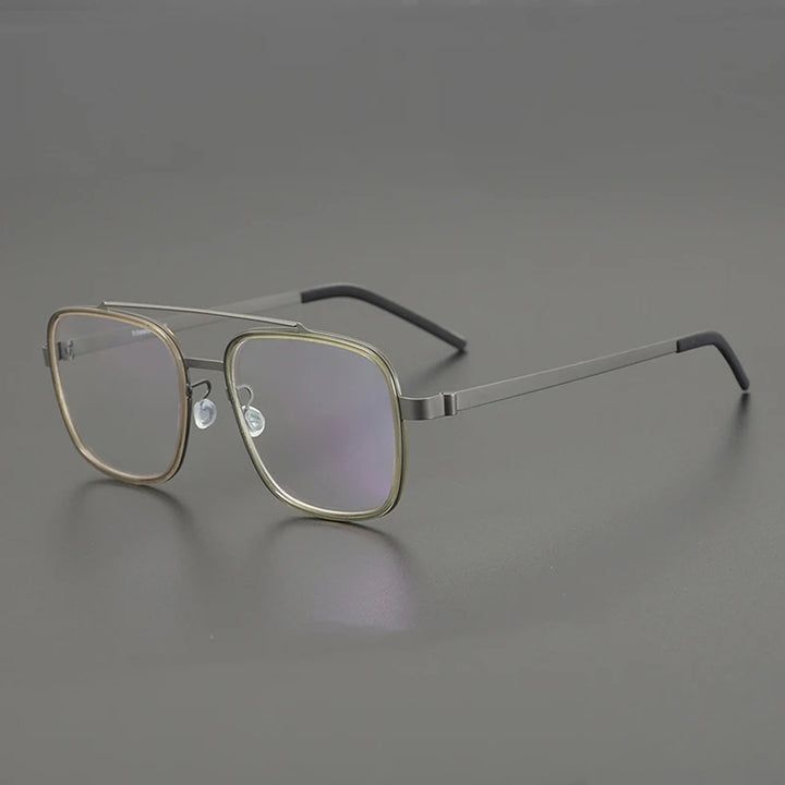 Black Mask Unisex Full Rim Square Double Bridge Titanium Eyeglasses 9744 Full Rim Black Mask