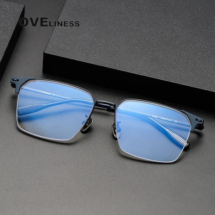 Oveliness Men's Semi Rim Square Titanium Eyeglasses 8107 Semi Rim Oveliness