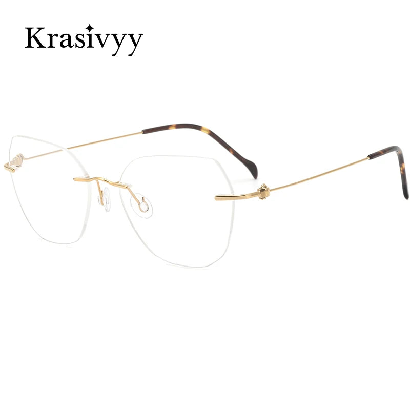Krasivyy Women's Rimless Flat Top Polygon Titanium Eyeglasses 135mm Rimless Krasivyy