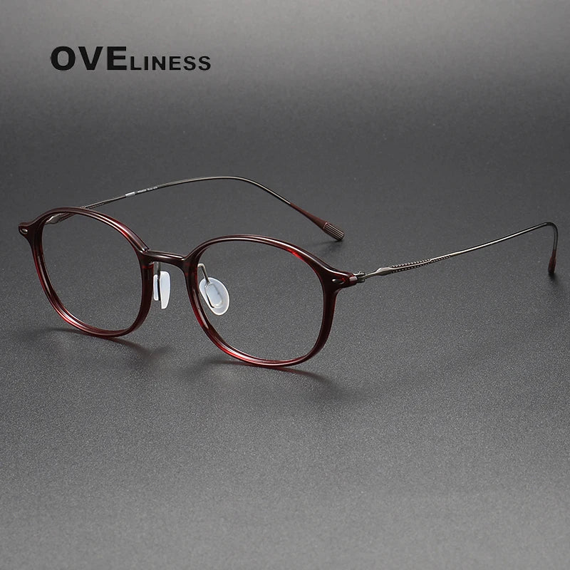 Oveliness Unisex Full Rim Square Acetate Titanium Eyeglasses 8653 Full Rim Oveliness red gun  