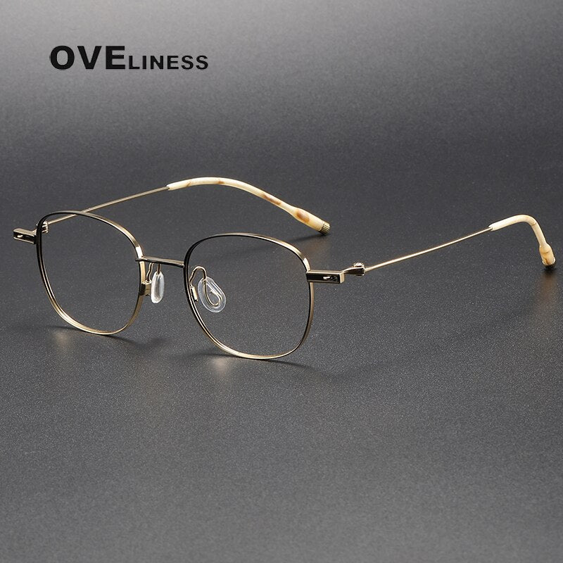 Oveliness Unisex Full Rim Square Titanium Eyeglasses 8202303 Full Rim Oveliness black gold  