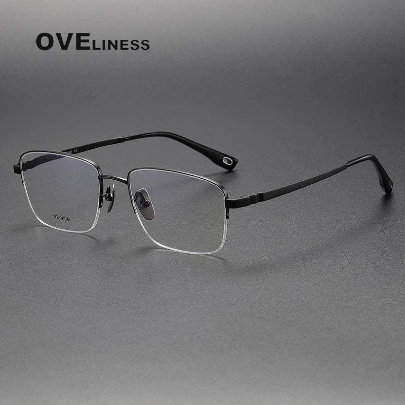Oveliness Men's Semi Rim Square Titanium Eyeglasses 80930 Semi Rim Oveliness black  