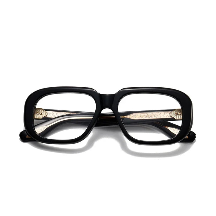 Muzz Men's Full Rim Oval Square Thick Acetate Eyeglasses 842315 Full Rim Muzz Black