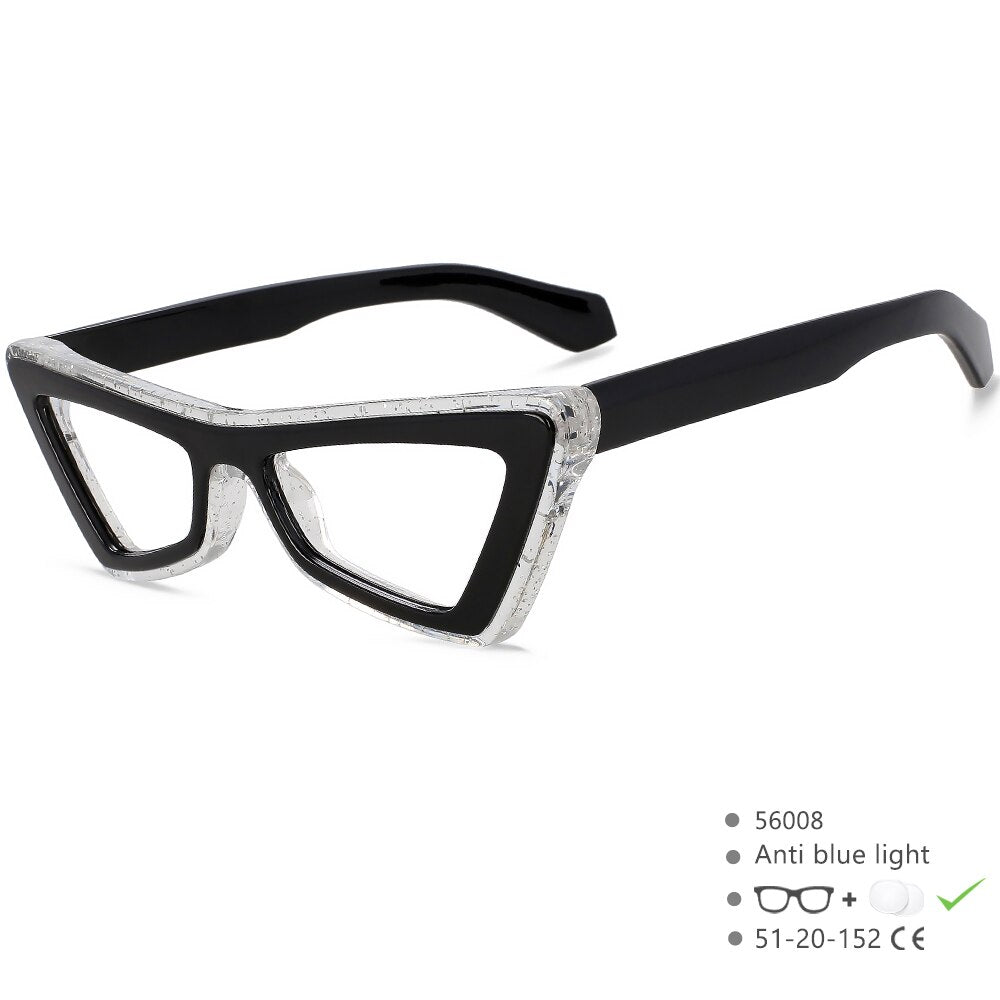 CCspace Unisex Full Rim Big Square Cat Eye Acetate Eyeglasses 56008 Full Rim CCspace C1BlackWhite