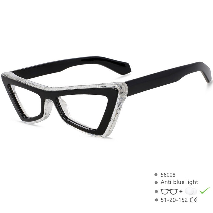 CCspace Unisex Full Rim Big Square Cat Eye Acetate Eyeglasses 56008 Full Rim CCspace C1BlackWhite
