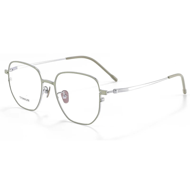 Aror Unisex Full Rim Polygon Square Titanium Eyeglasses 47813 Full Rim Aror Green Silver