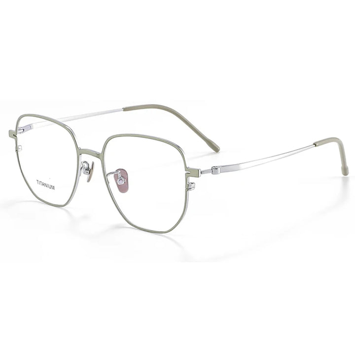 Aror Unisex Full Rim Polygon Square Titanium Eyeglasses 47813 Full Rim Aror Green Silver