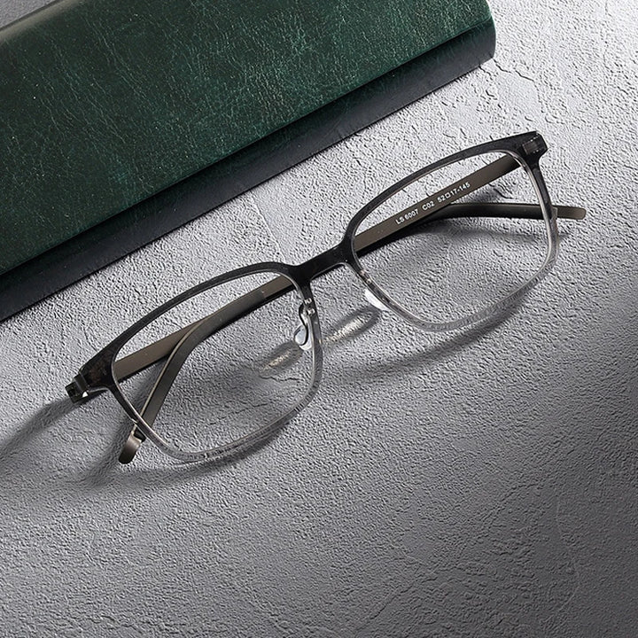 Gatenac Unisex Full Rim Square Screwless Acetate Alloy Eyeglasses 1235 Full Rim Gatenac Gray