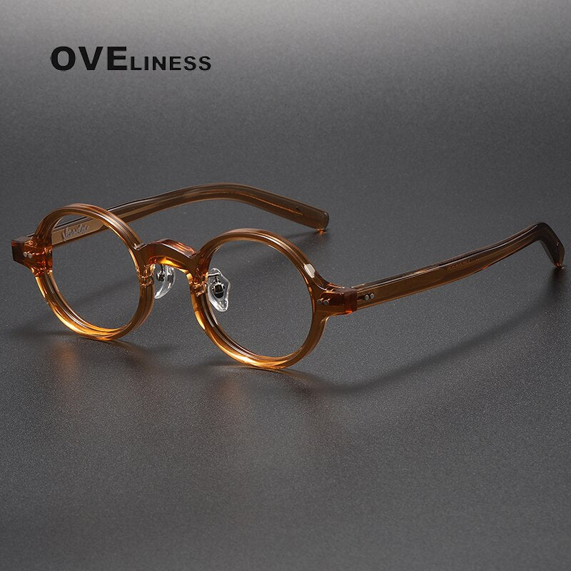 Oveliness Unisex Full Rim Roun Acetate Eyeglasses 005 Full Rim Oveliness tea
