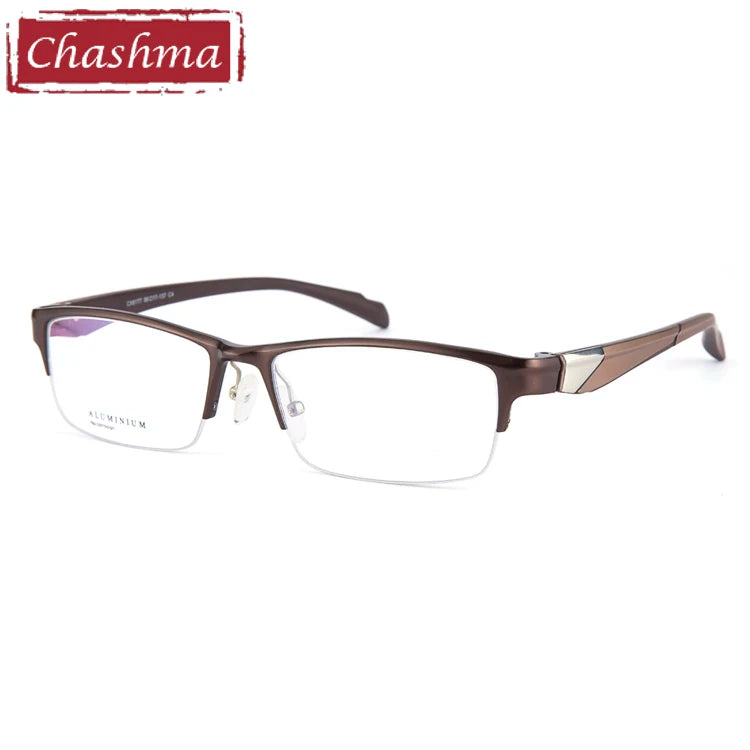 Chashma Unisex Semi Rim Square Aluminum Reading Glasses 946177 Reading Glasses Chashma Brown Single Version 1.56|Anti Blue Ray + Photo Grey