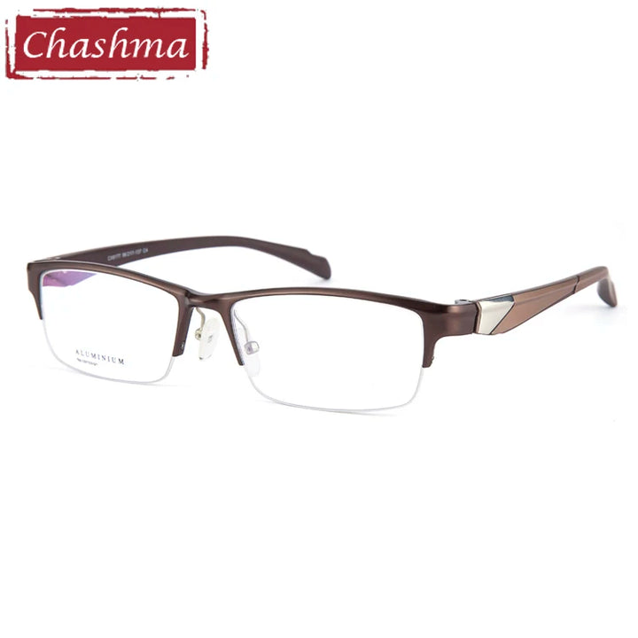 Chashma Unisex Semi Rim Square Aluminum Reading Glasses 946177 Reading Glasses Chashma Brown Single Version 1.56|Anti Blue Ray + Photo Grey