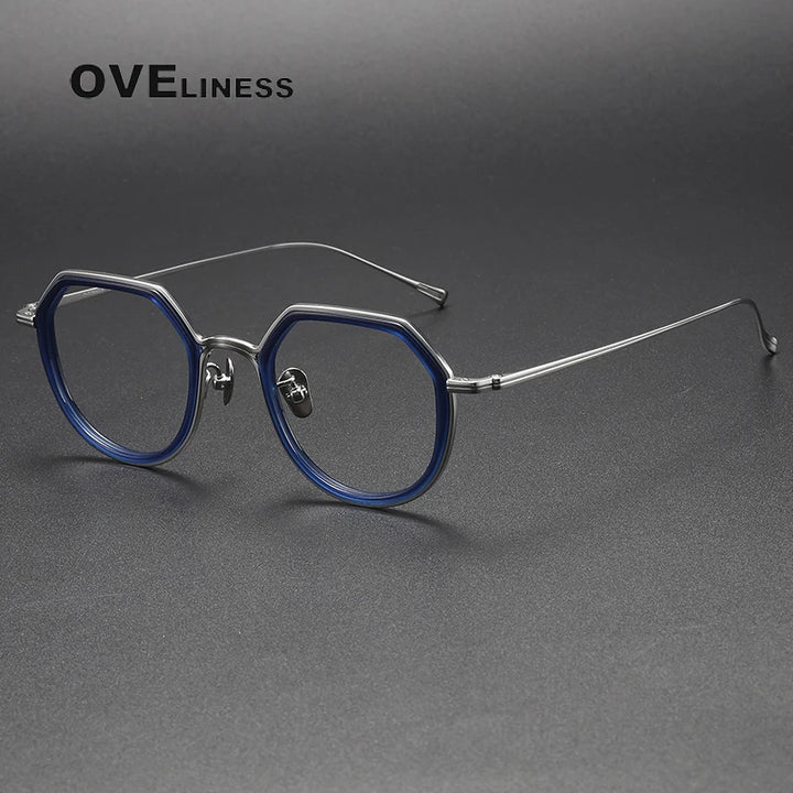 Oveliness Unisex Full Rim Polygon Acetate Titanium Eyeglasses U136 Full Rim Oveliness blue silver