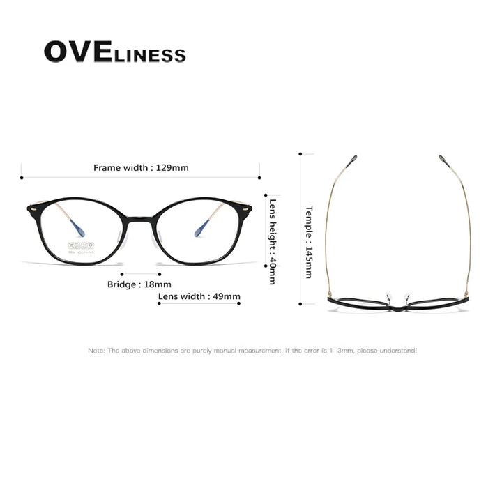 Oveliness Unisex Full Rim Square Acetate Titanium Eyeglasses 8654 Full Rim Oveliness