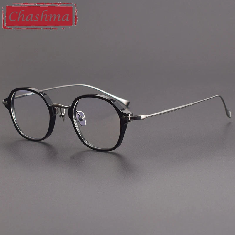 Chashma Unisex Full Rim Flat Top Round Acetate Titanium Eyeglasses 183 Full Rim Chashma Black Gray