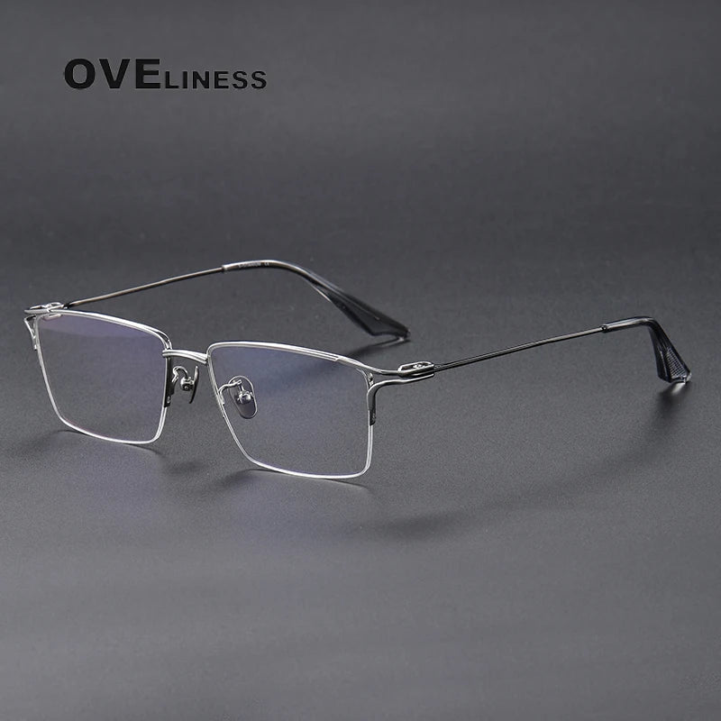 Oveliness Unisex Semi Rim Square Titanium Eyeglasses 8103 Semi Rim Oveliness silver  