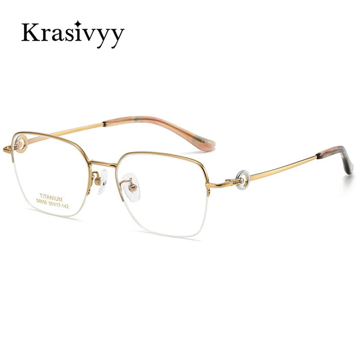 Krasivyy Women's Semi Rim Flat Top Square Titanium Eyeglasses 6008 Semi Rim Krasivyy