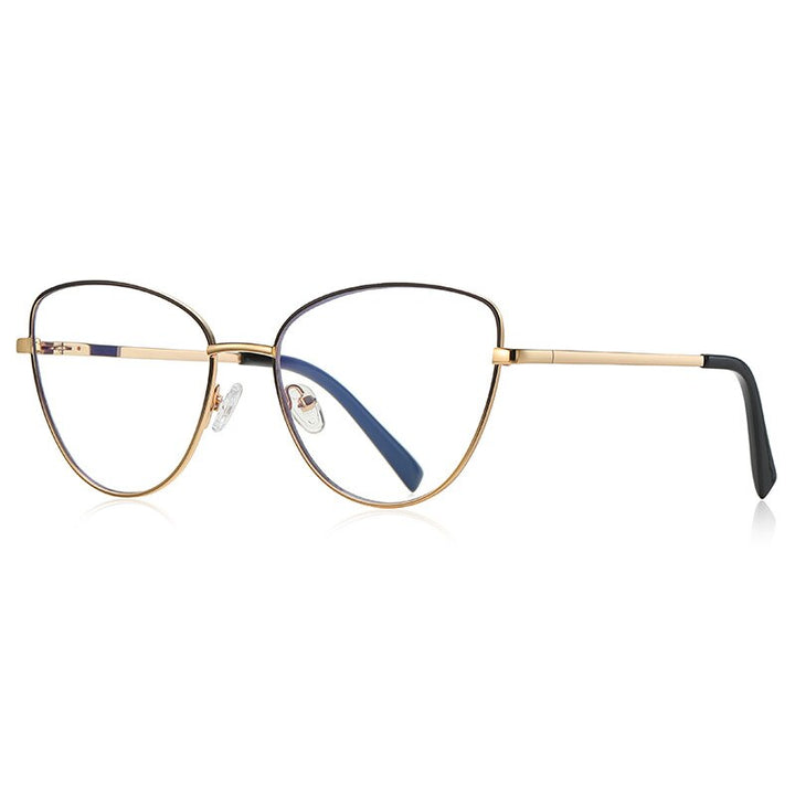 CCspace Unisex Full Rim Square Cat Eye Spring Hinge Alloy Eyeglasses 56273 Full Rim CCspace C1GoldBlack