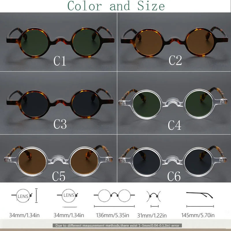 Yujo Unisex Full Rim Small Round Acetate Polarized Sunglasses 2534 Sunglasses Yujo