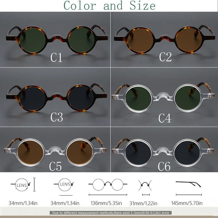 Yujo Unisex Full Rim Small Round Acetate Polarized Sunglasses 2534 Sunglasses Yujo