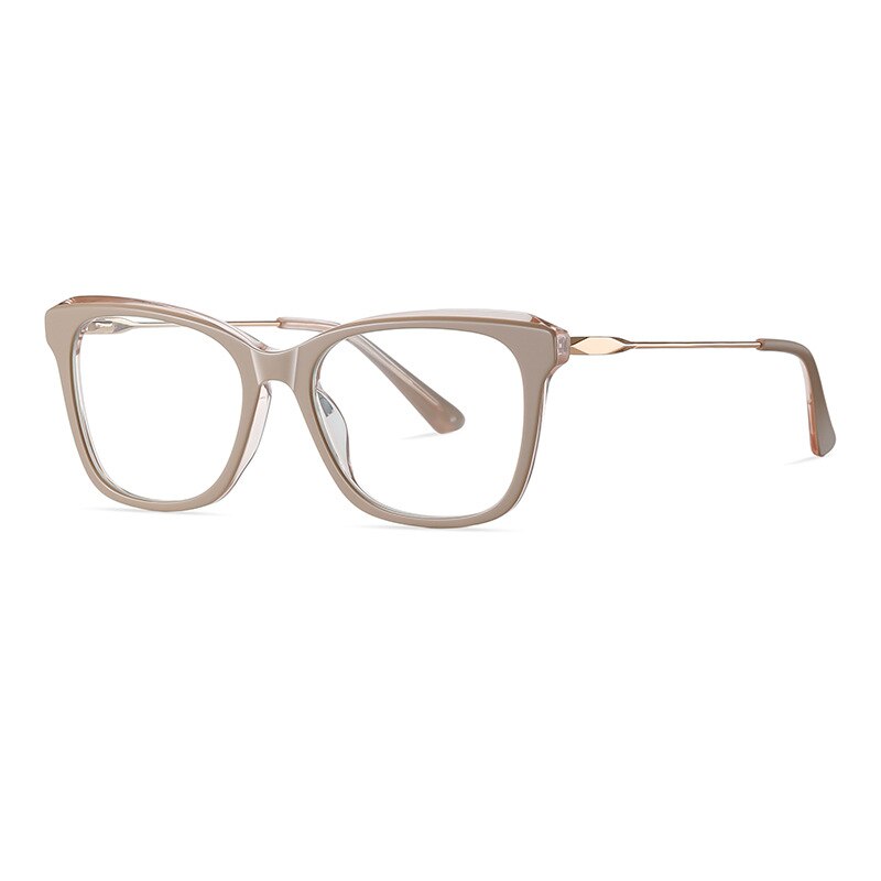 CCspace Women's Full Rim Square Cat Eye Spring Hinge Acetate Alloy Eyeglasses 56241 Full Rim CCspace CoffeeGold