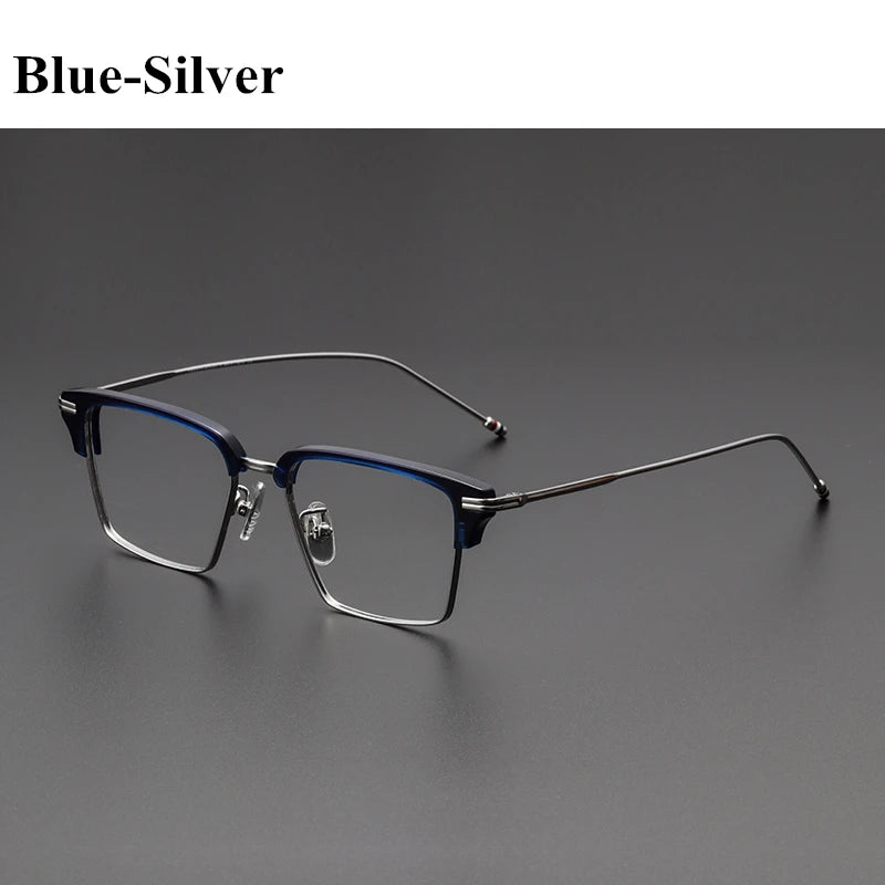 Black Mask Unisex Full Rim Square Titanium Acetate Eyeglasses 49422 Full Rim Black Mask Blue-Silver