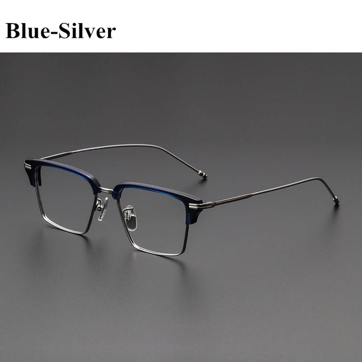 Black Mask Unisex Full Rim Square Titanium Acetate Eyeglasses 49422 Full Rim Black Mask Blue-Silver