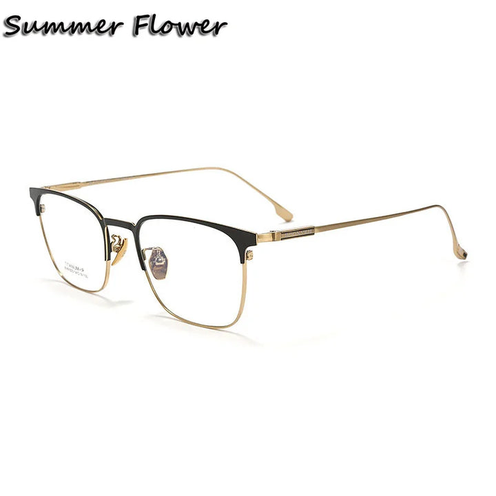 Summer Flower Unisex Full Rim Oval Square Titanium Eyeglasses 81023 Full Rim Summer Flower Black Gold