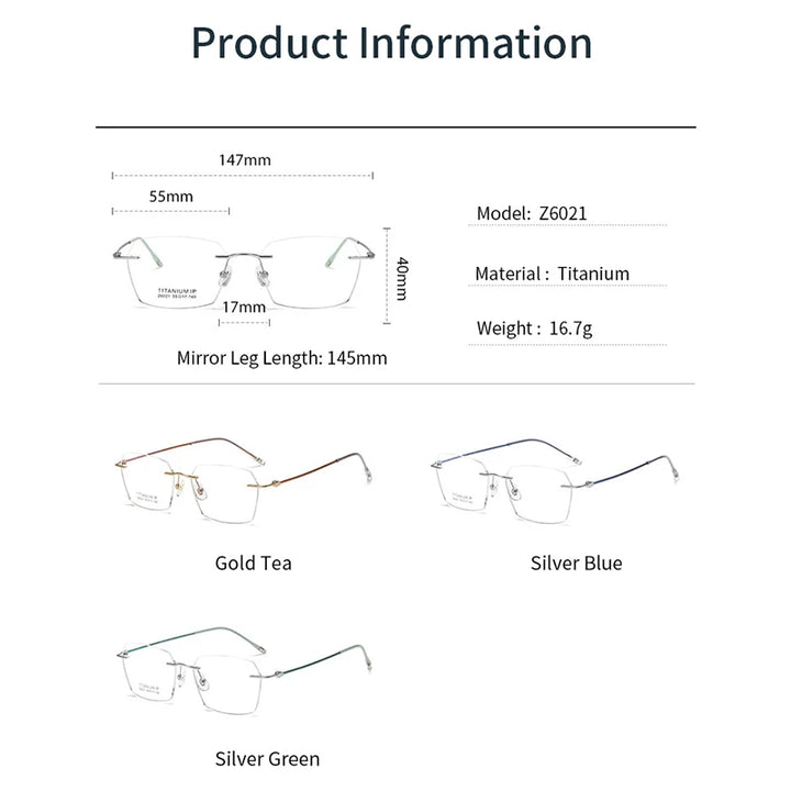 Xbora Unisex Rimlesss Polygon Square Titanium Eyeglasses 16021
