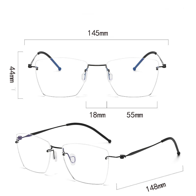 Hdcrafter Unisex Rimless Polygon Square Titanium Eyeglasses 5938 Rimless Hdcrafter Eyeglasses