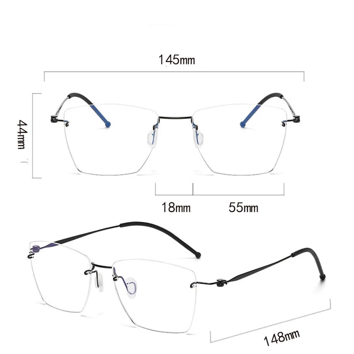 Hdcrafter Unisex Rimless Polygon Square Titanium Eyeglasses 5938 Rimless Hdcrafter Eyeglasses