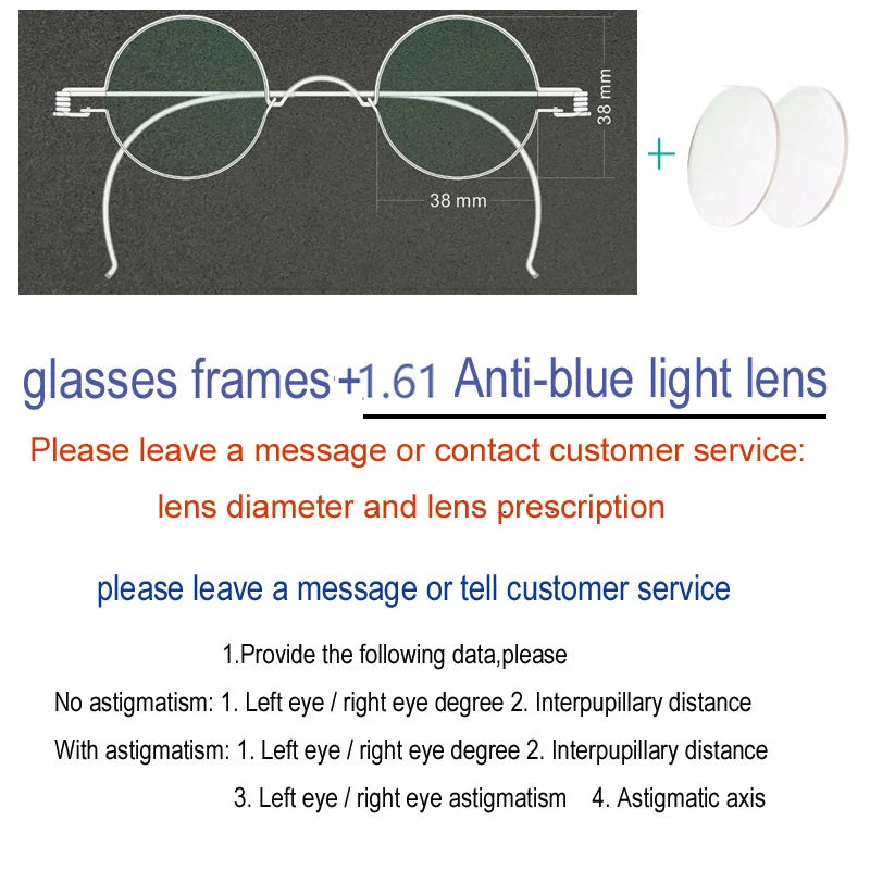 Yujo Unisex Full Rim Round Stainless Steel Custom Eyeglasses Y4042 Full Rim Yujo Blue38 CHINA