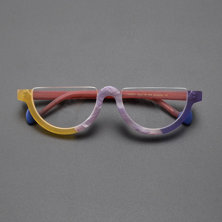 Nobler Unisex Semi Rim Bottom Round Frosted Acetate Eyeglasses 9361 Semi Rim Nobler C2