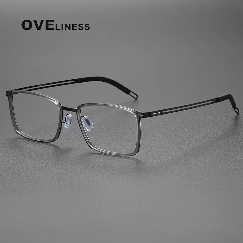 Oveliness Women's Full Rim Square Titanium Acetate Eyeglasses 82004 Full Rim Oveliness grey black