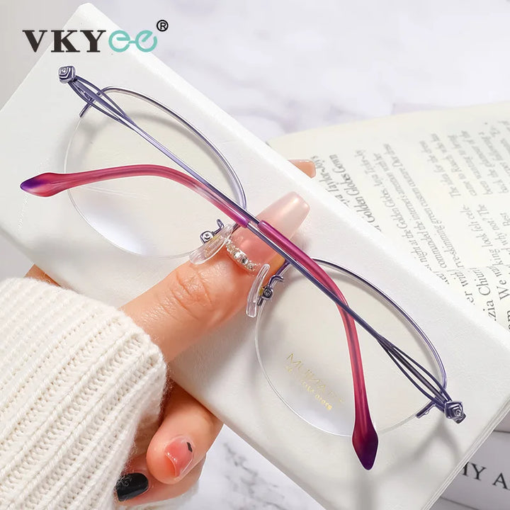 Vicky Women's Semi Rim Polygon Oval Titanium Reading Glasses 57010
