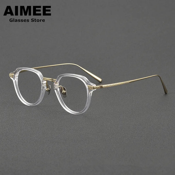 Aimee Women's Full Rim Oval Square Titanium Acetate Eyeglasses 49024 Full Rim Aimee Clear-Golden