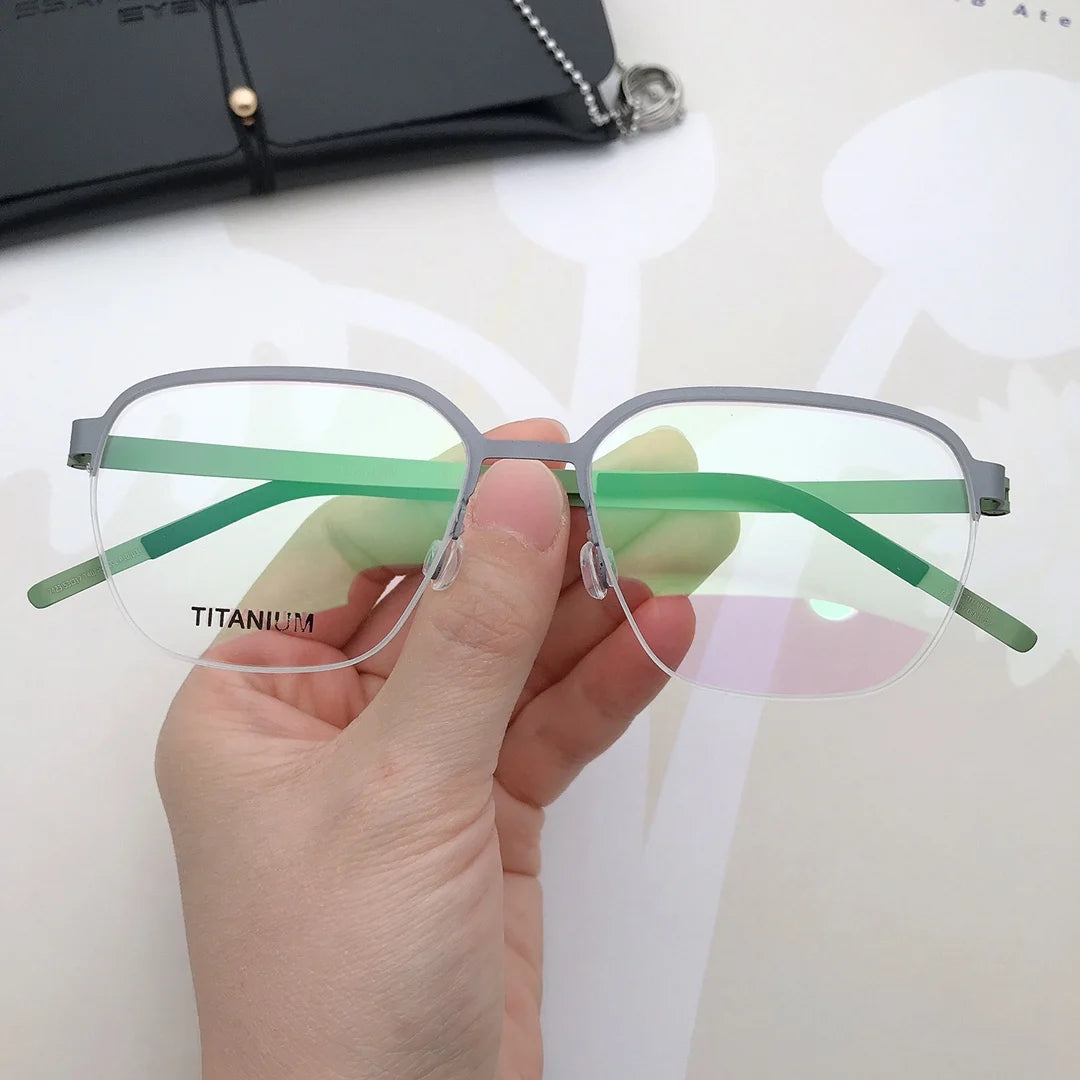 Aimee Unisex Semi Rim Oval Screwless Titanium Eyeglasses 7423 Semi Rim Aimee Green