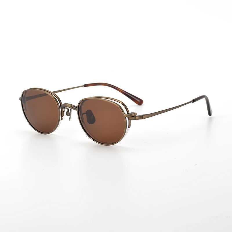 Nobler Unisex Semi Rim Oval Titanium Eyeglasses Clip On Sunglasses K047 With Clip Ons Nobler C1-1