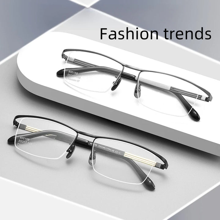Hdcrafter Unisex Semi Rim Square Titanium Eyeglasses 80015 Semi Rim Hdcrafter Eyeglasses