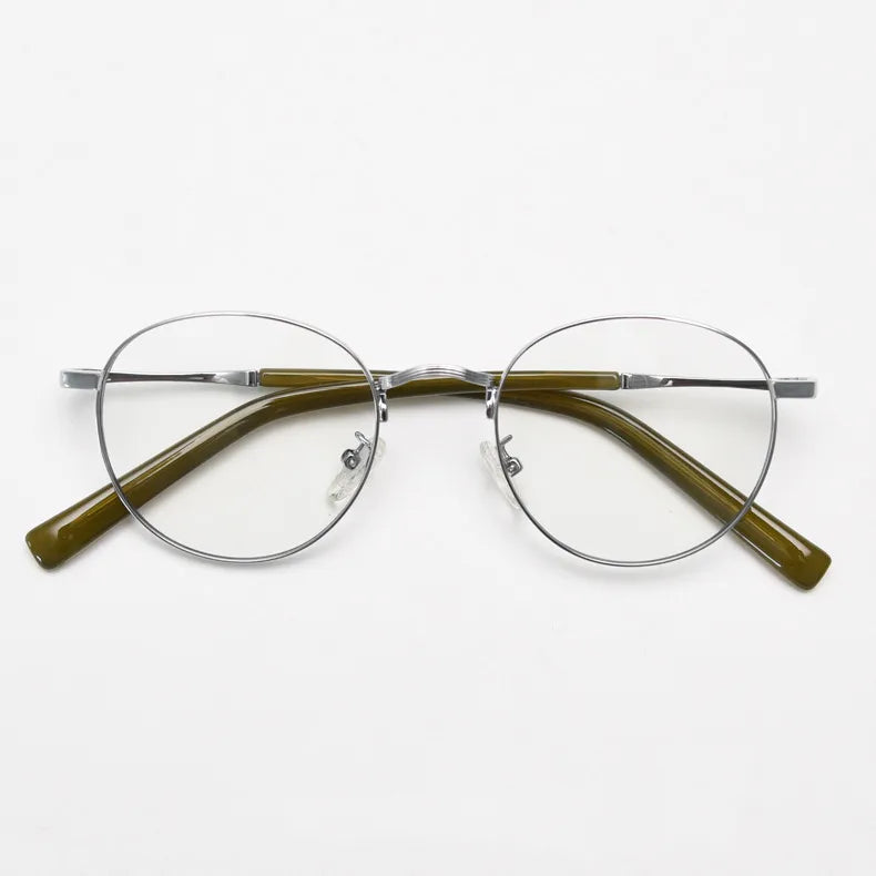 CCspace Unisex Full Rim Round Alloy Eyeglasses 56836 Full Rim CCspace C4Silver
