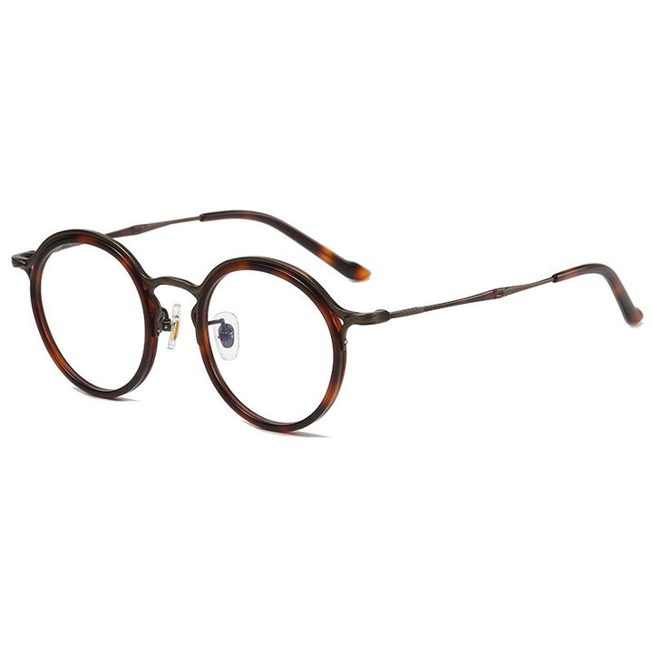 Gatenac Unisex Full Rim Round Titanium Eyeglasses Gxyj1019 Full Rim Gatenac Tortoiseshell
