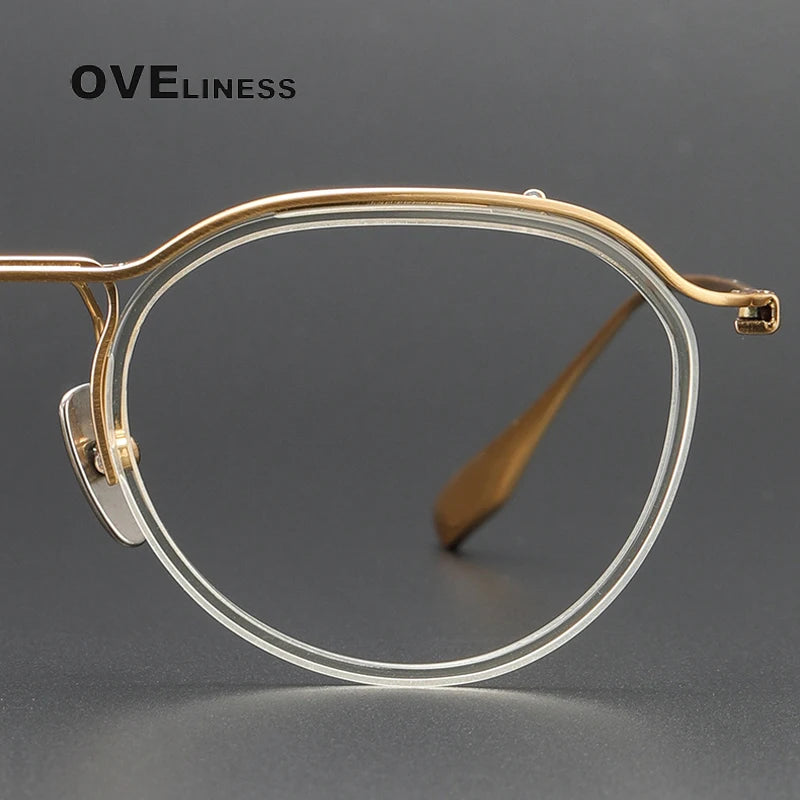 Oveliness Unisex Full Rim Round Screwless Acetate Titanium Eyeglasses D131 Full Rim Oveliness