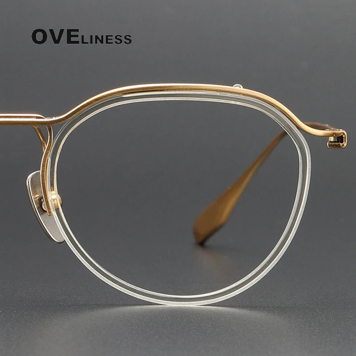 Oveliness Unisex Full Rim Round Screwless Acetate Titanium Eyeglasses D131 Full Rim Oveliness