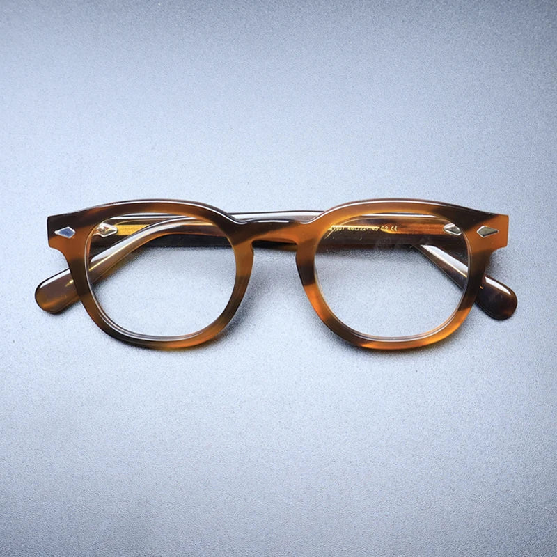 Gatenac Unisex Full Rim Round Acetate With Clip On Sunglasses 1237 With Clip Ons Gatenac Turtle