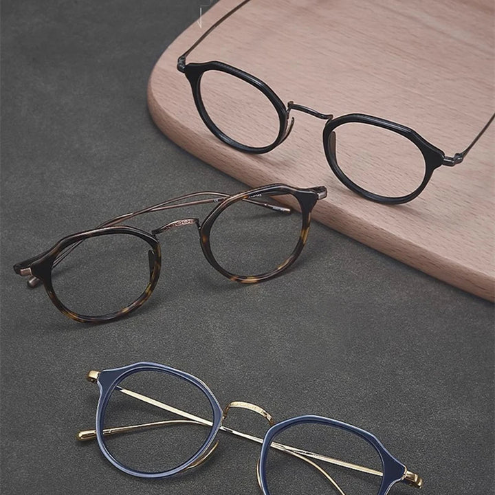 Black Mask Men's Full Rim Flat Top Oval Titanium Acetate Eyeglasses 4213 Full Rim Black Mask