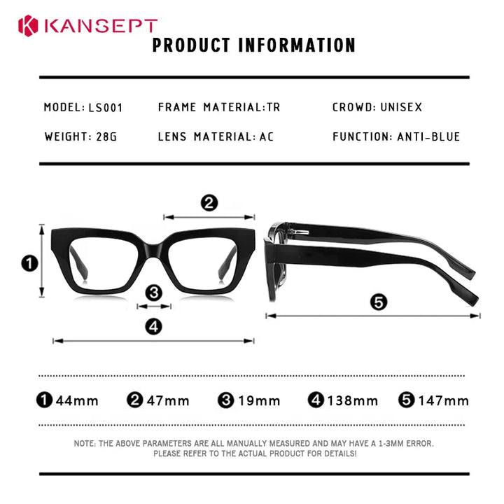 Kansept Women's Full Rim Square Tr 90 Alloy Reading Glasses 94001