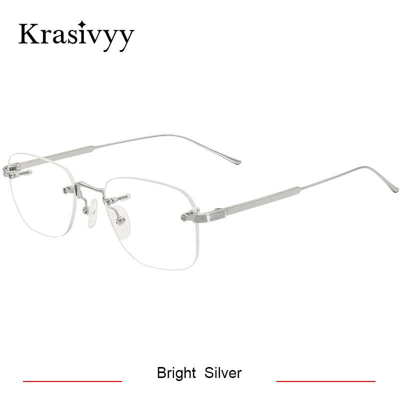 Krasivyy Unisex Rimless Oval Titanium Eyeglasses 2280 Rimless Krasivyy Bright Silver