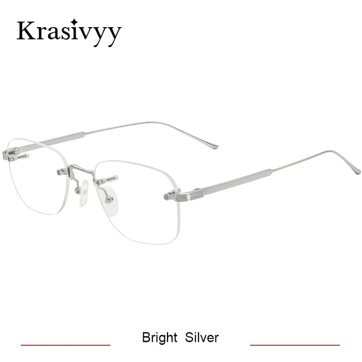 Krasivyy Unisex Rimless Oval Titanium Eyeglasses 2280 Rimless Krasivyy Bright Silver  