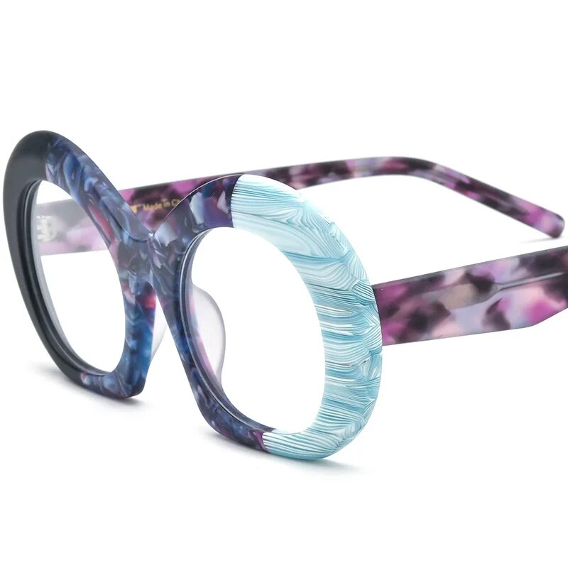 CCspace Unisex Full Rim Round Acetate Eyeglasses 57053 Full Rim CCspace BlackPurple