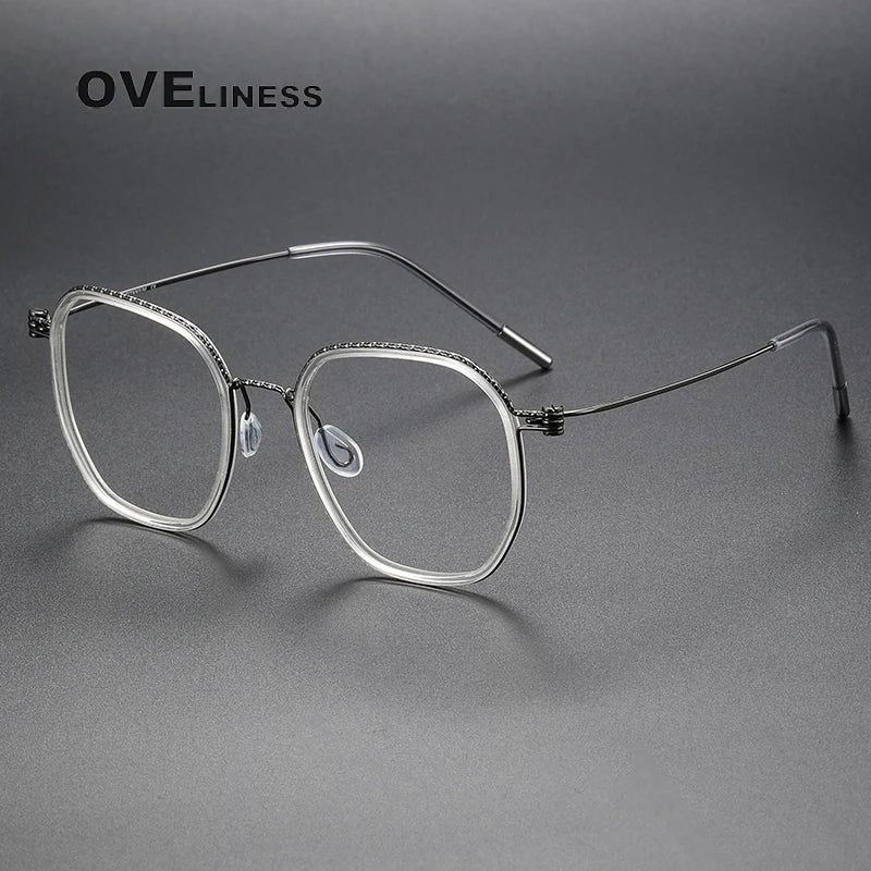 Oveliness Unisex Full Rim Square Acetate Titanium Eyeglasses 80892 Full Rim Oveliness clear gun  